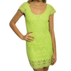 Dress Lace Neon Green Minidress open back Clubwear night out NWT